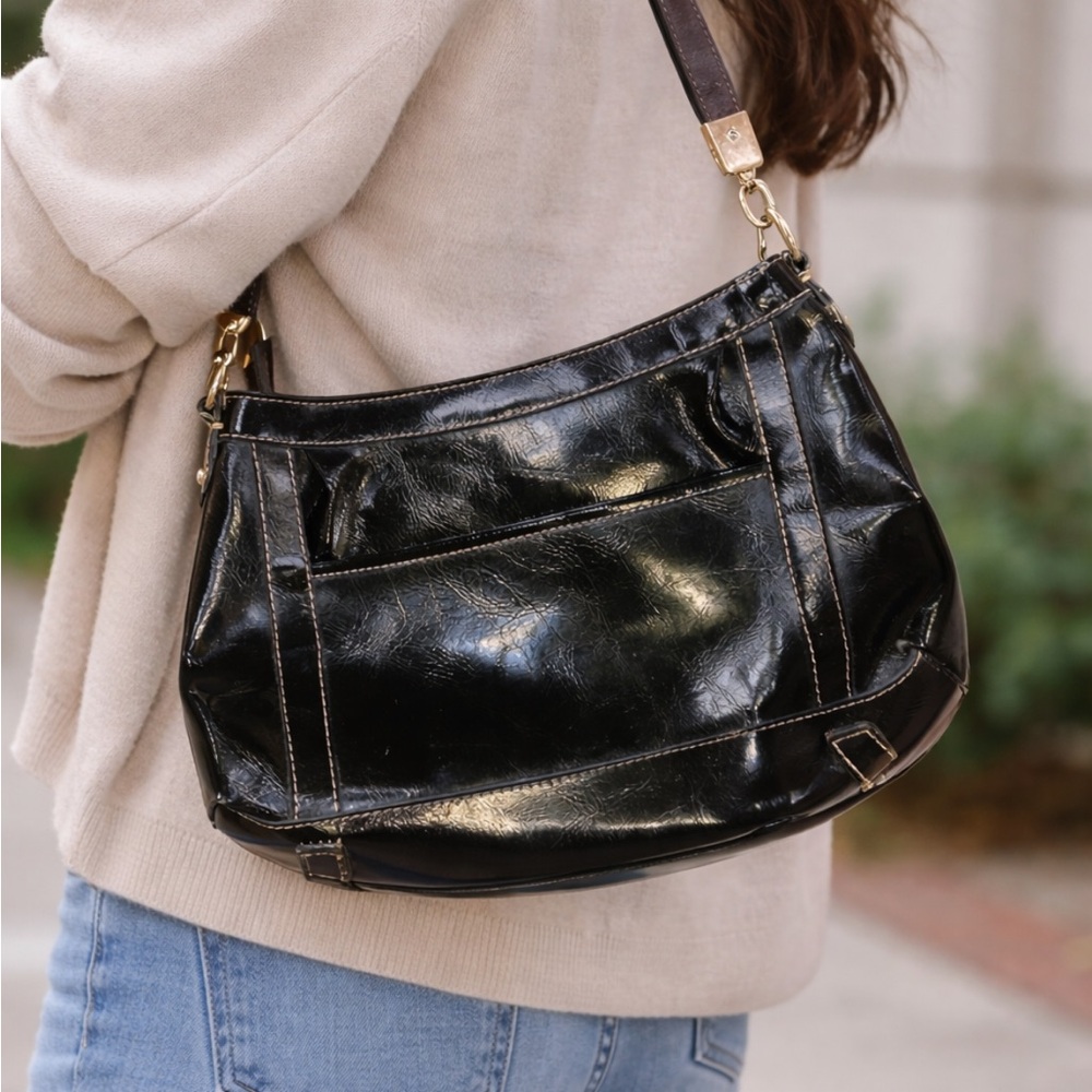 Y2K Liz Claiborne Elegant Black Leather Shoulder Bag